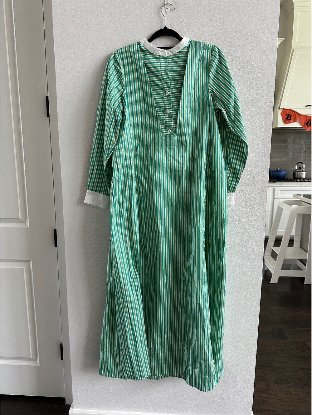 Thierry Colson Victoria Green Striped Maxi Kaftan Small NEW